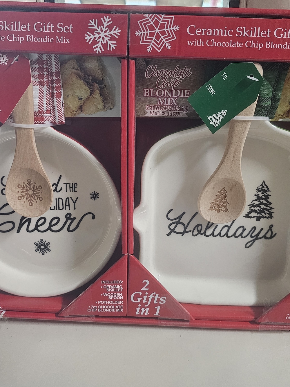 Holiday Ceramic Skillet Gift Set with Wooden Spoon - White